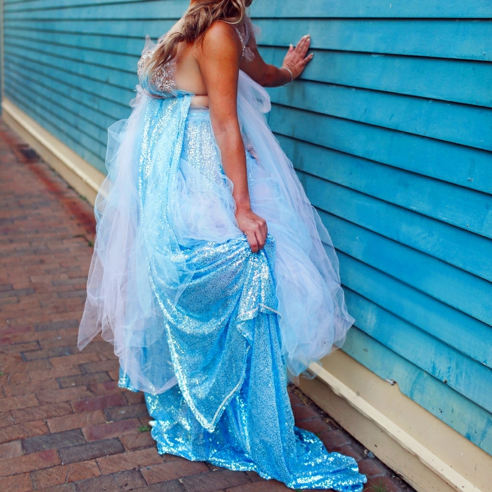 VERONICA Ocean Blue Sequin Wedding Ballgown Set - Picture 6 of 13